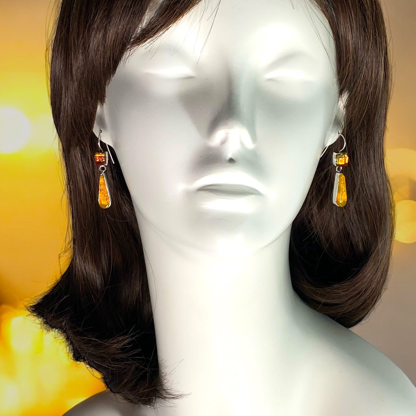 Double Drop Earrings in Amber and Butterscotch