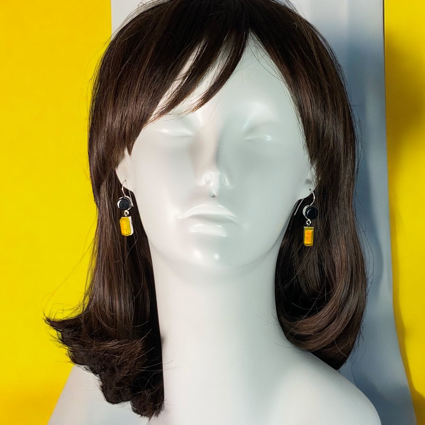 Double Drop Earrings in Black & Lemon