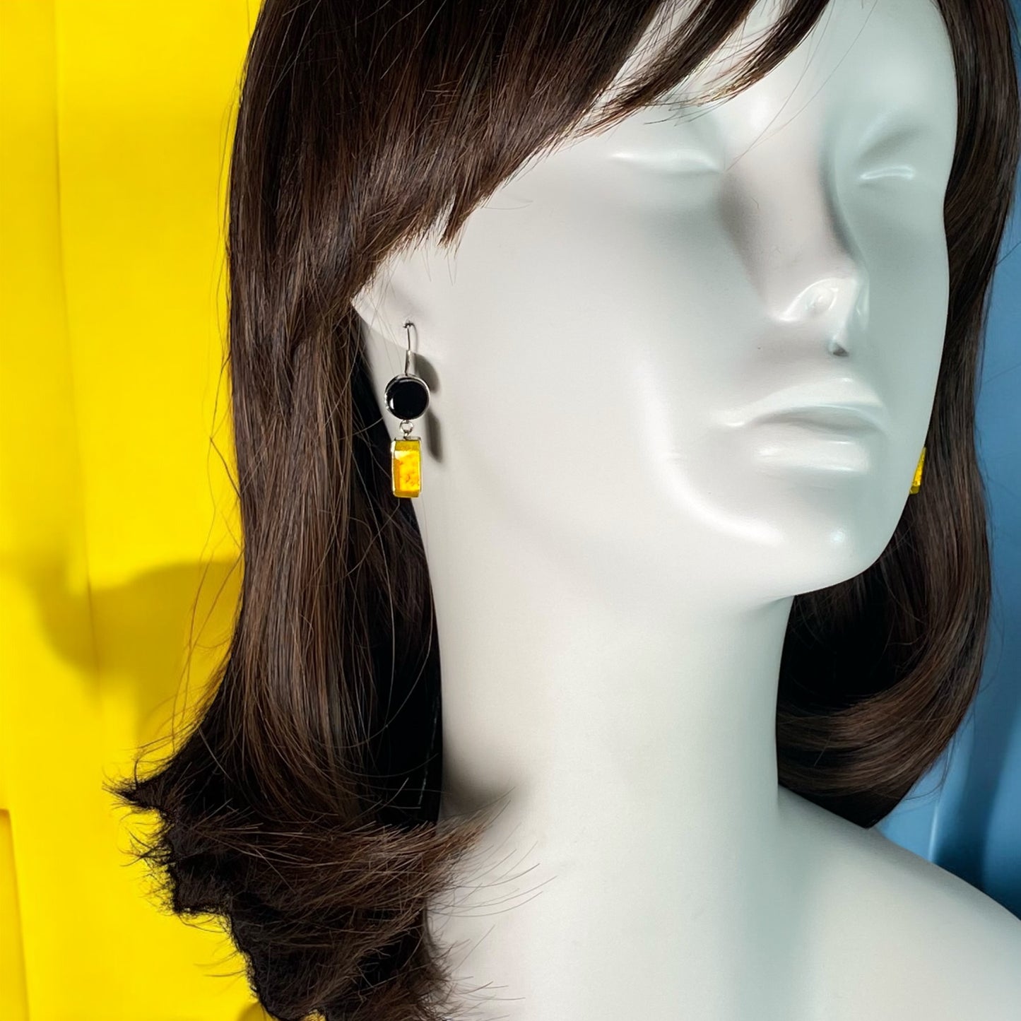 Double Drop Earrings in Black & Lemon