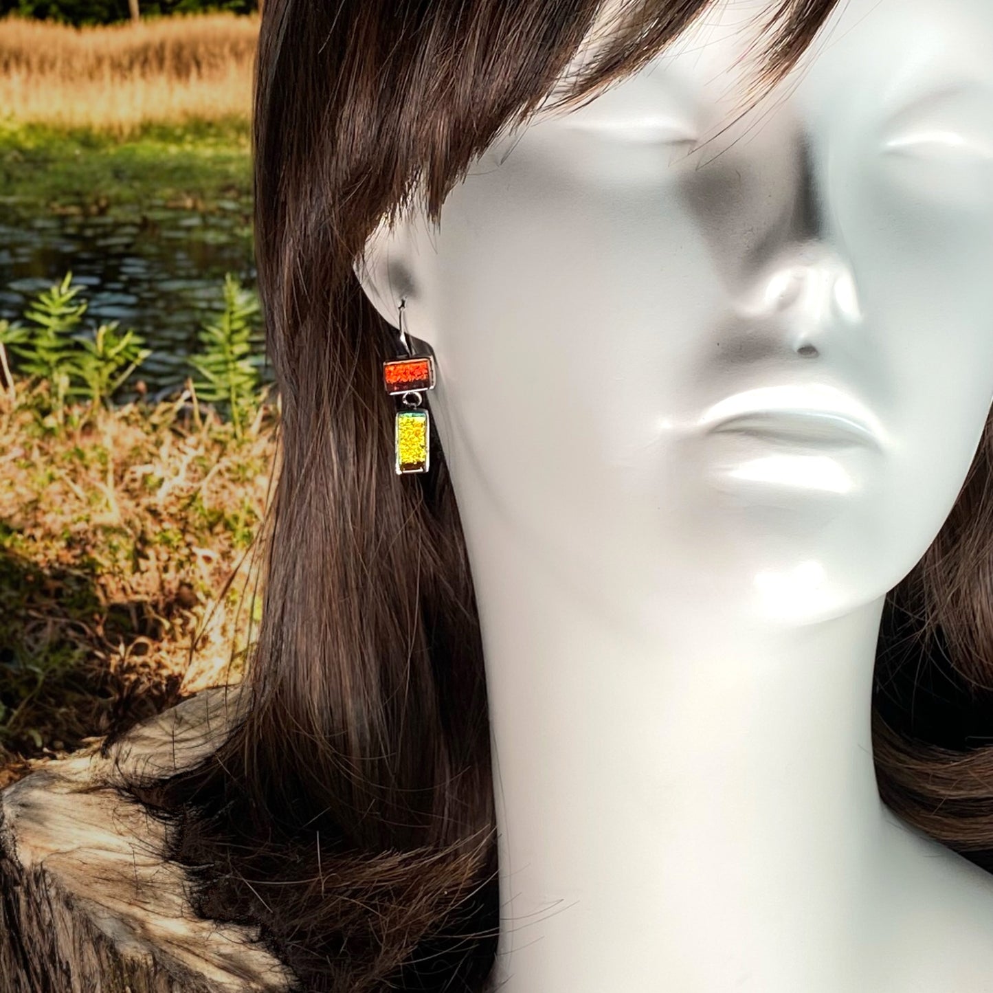 Double Drop Earrings in Rust and Salmon