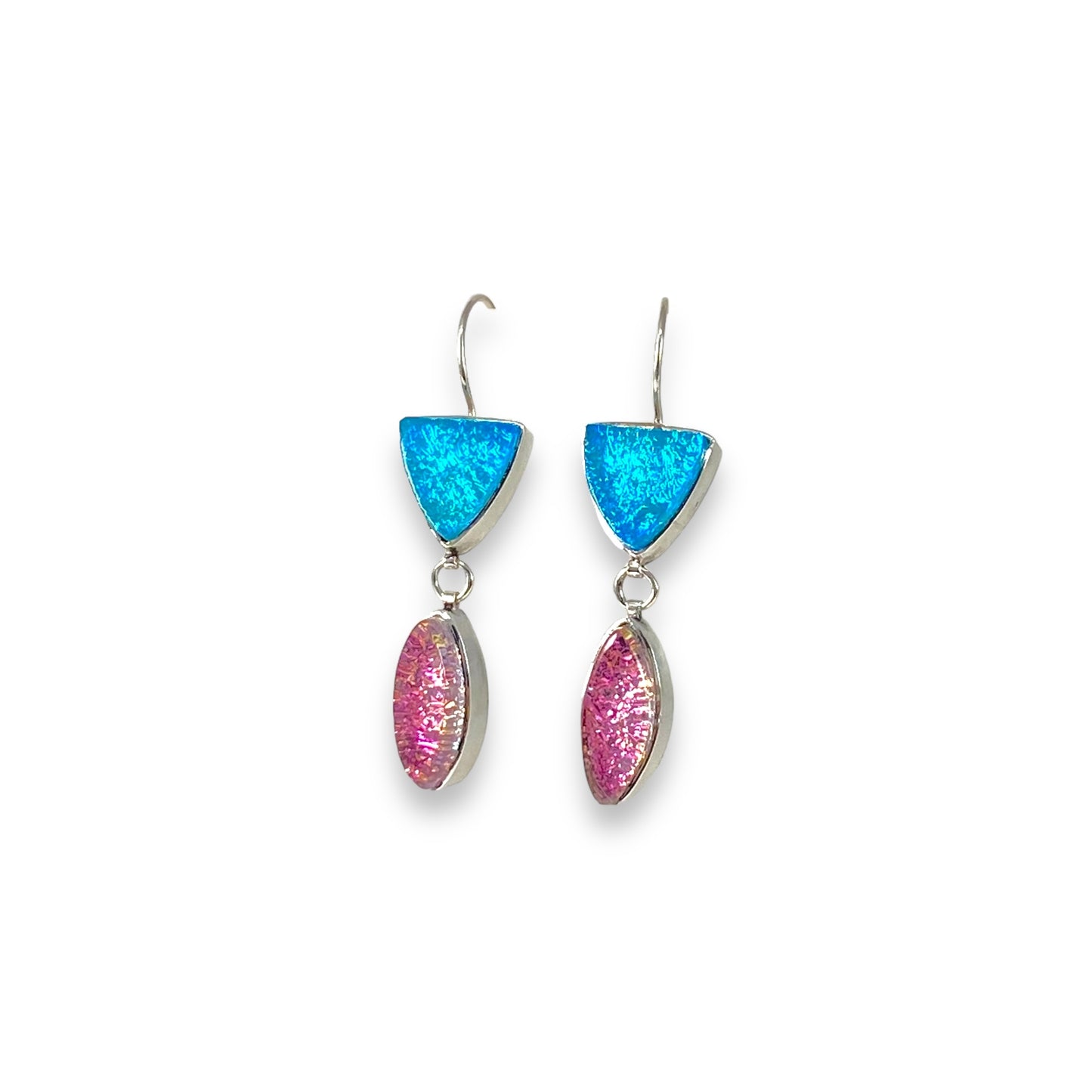 Double Drop Earrings in Aqua and Pink