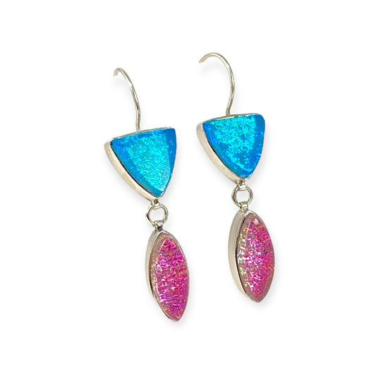 Double Drop Earrings in Aqua and Pink