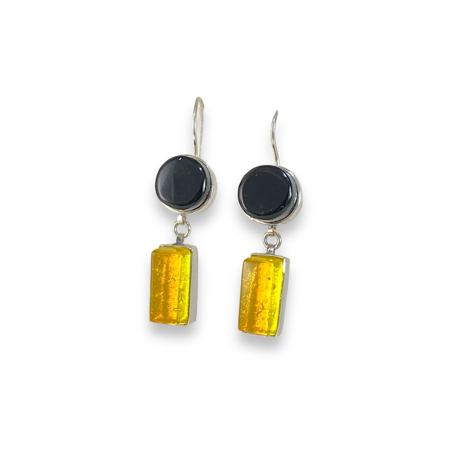 Double Drop Earrings in Black & Lemon