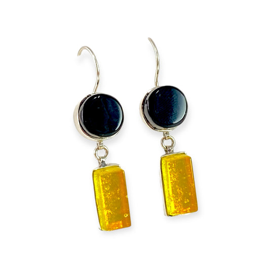 Double Drop Earrings in Black & Lemon