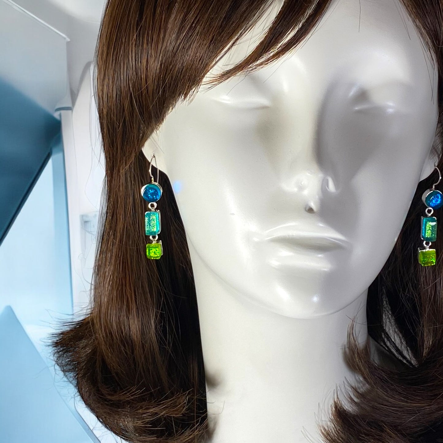 Triple Drop Earrings in Turquoise, Sea Foam & Citron