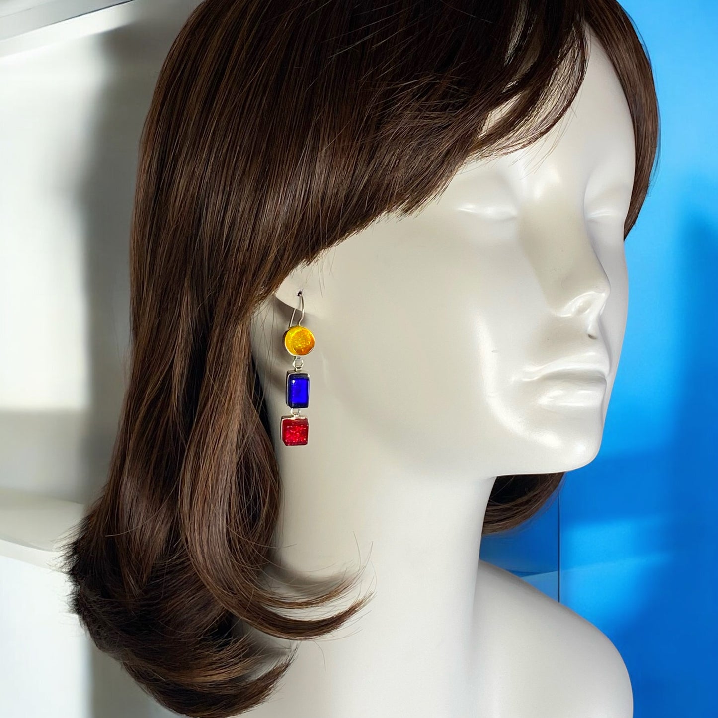 Triple Drop Earrings in Lemon, Cobalt & Cherry