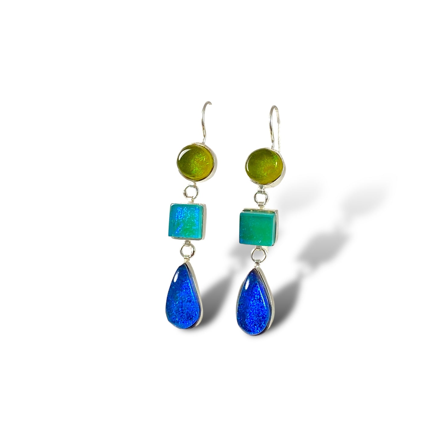 Triple Drop Earrings in Chartreuse, Caribbean & Midnight