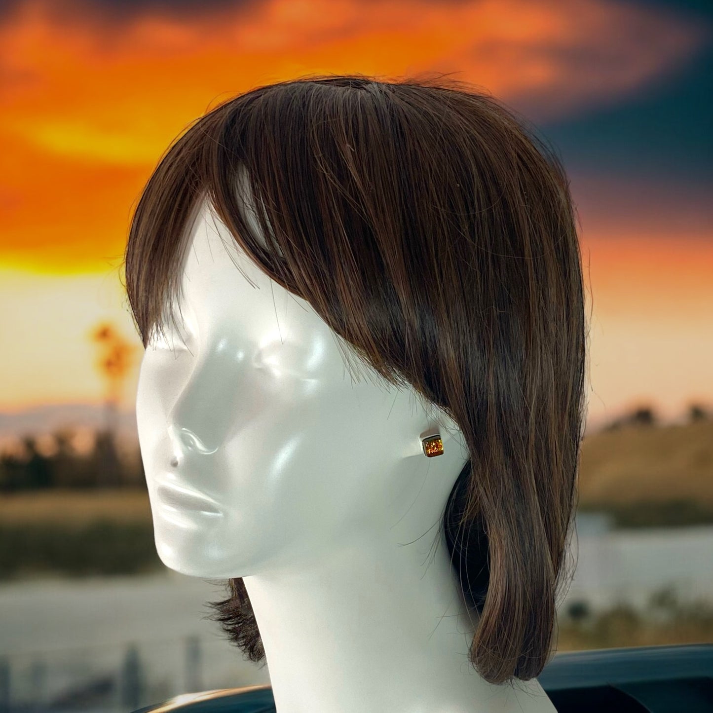 Square Post Earrings in Amber