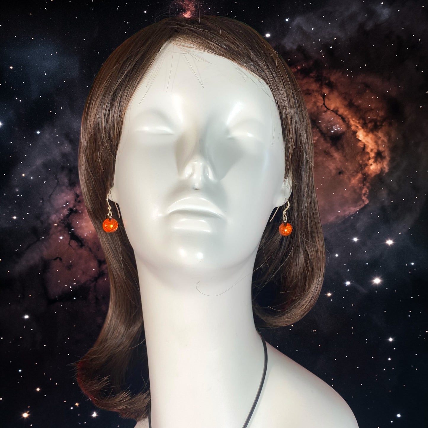 Space Ball Earrings in Tangerine Orange