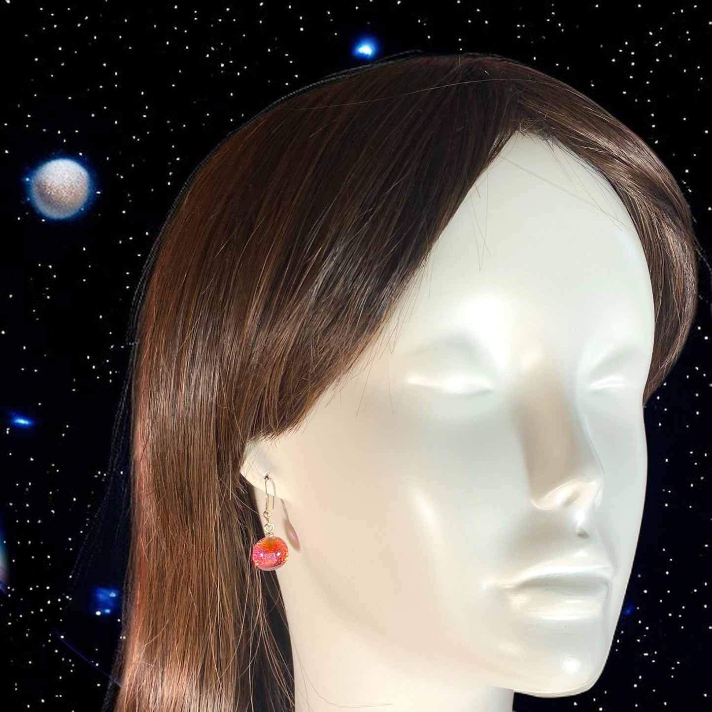 Space Ball Earrings in Cranberry and Pink