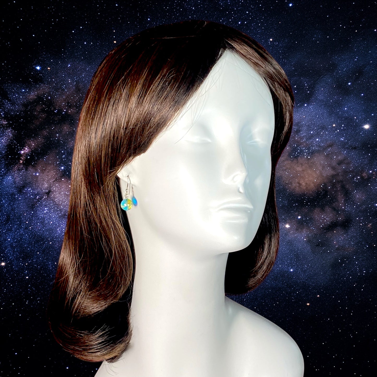 Space Ball Earrings in Aqua Blue & Gold
