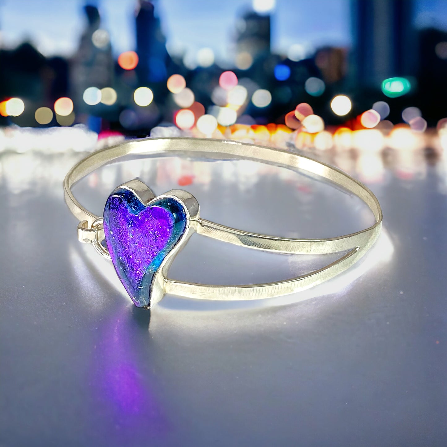 Large Curved Heart Bracelet in Plum Purple