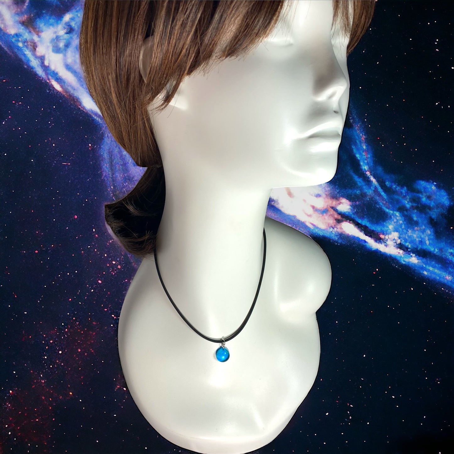 Space Ball Necklace in Aqua Blue