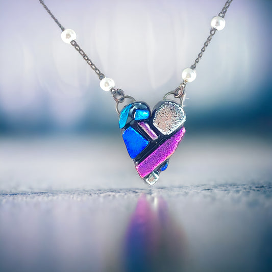 Dichroic Glass Heart Necklace in Black (a)