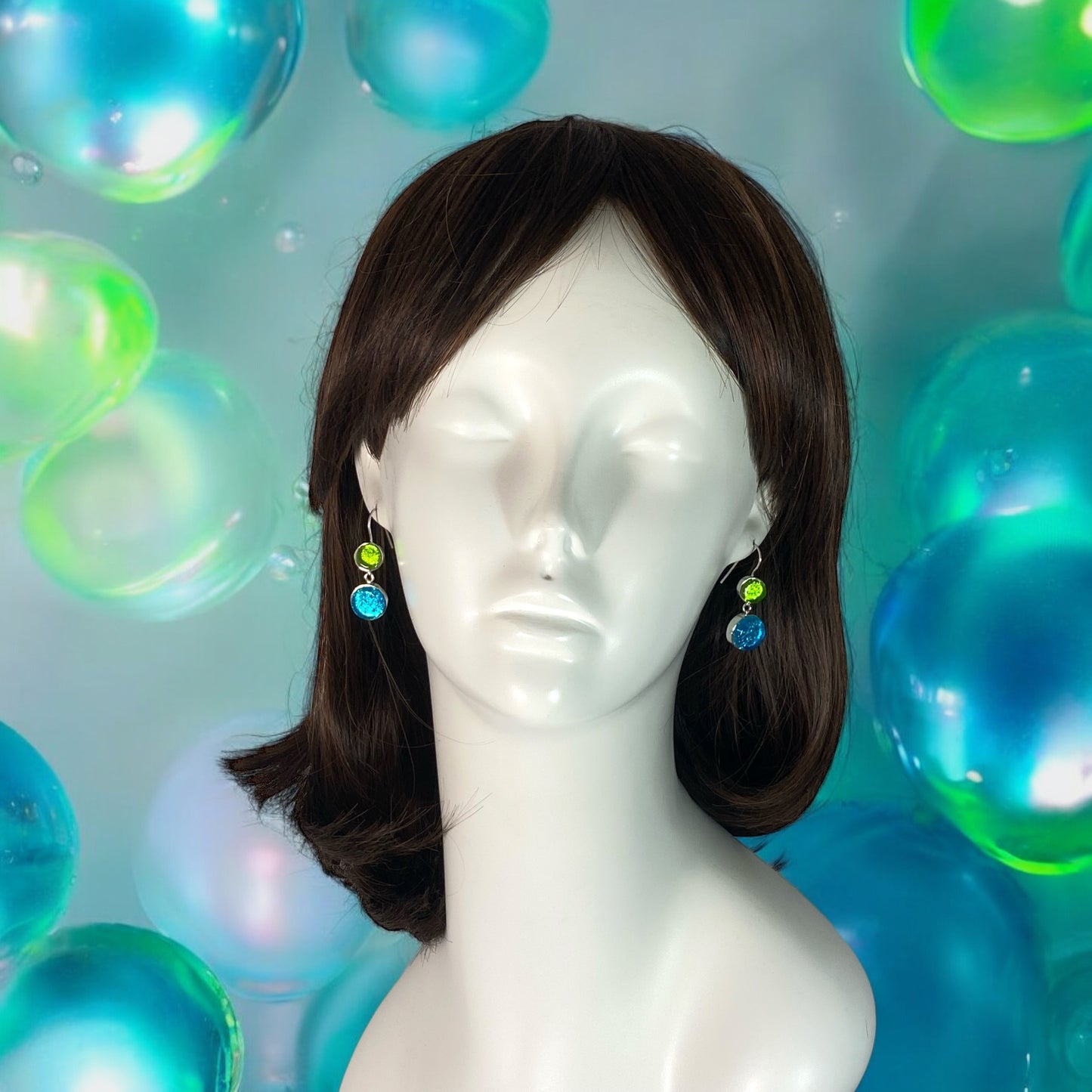 Double Drop Earrings in Citron and Ultramarine