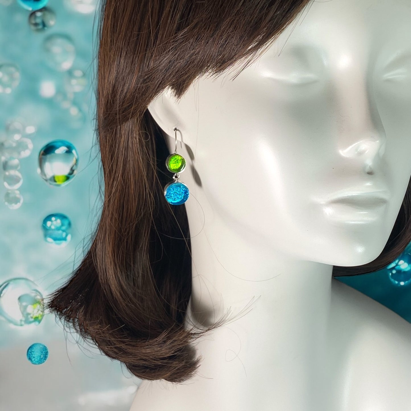 Double Drop Earrings in Citron and Ultramarine