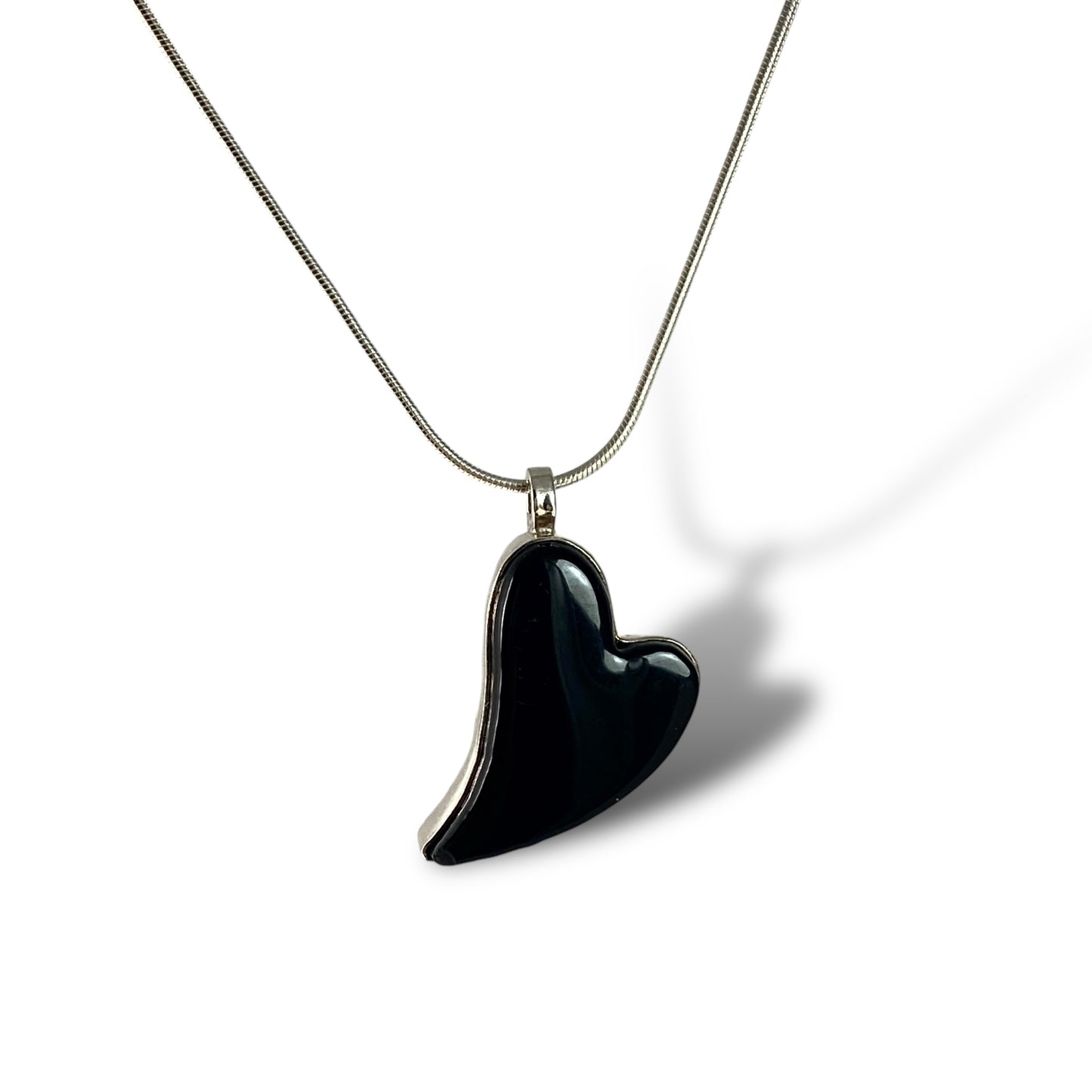 Large Curved Heart Necklace in Black