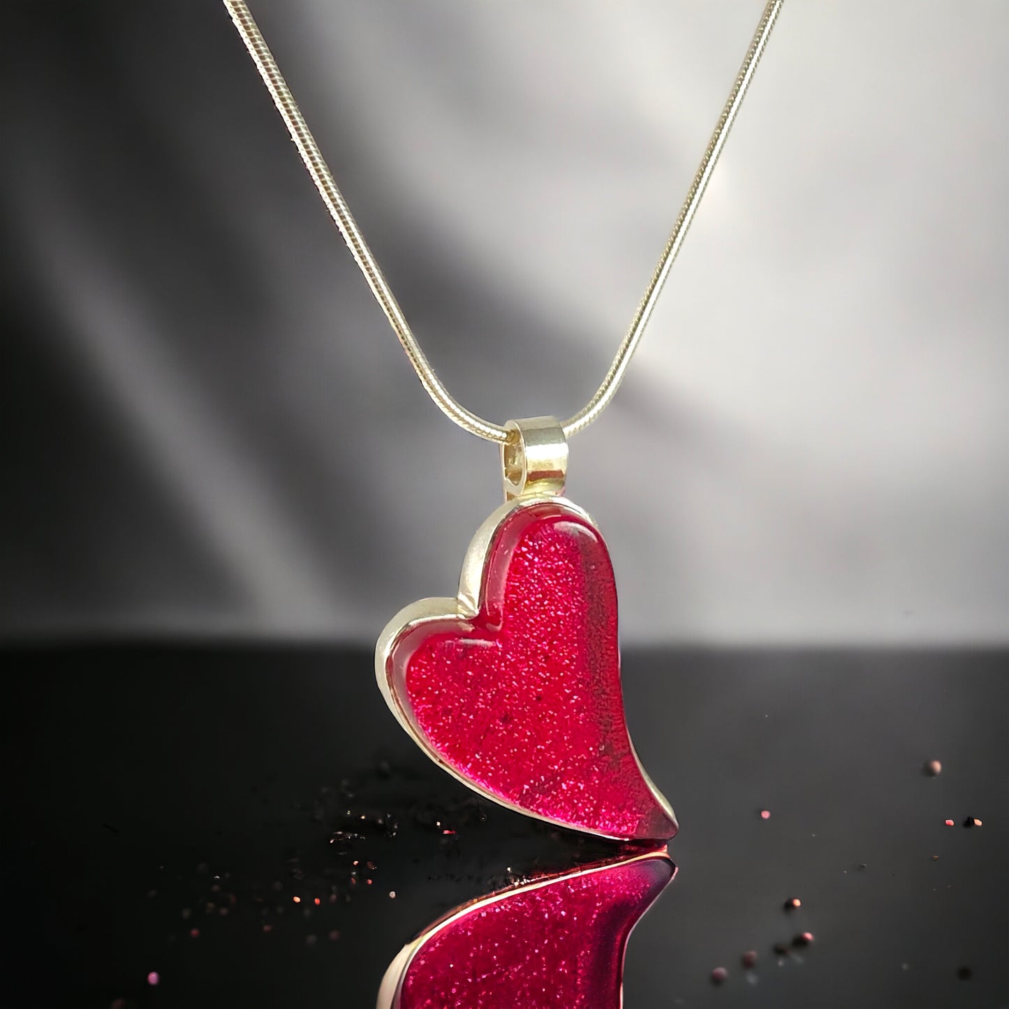 Large Curved Heart Necklace in Rose