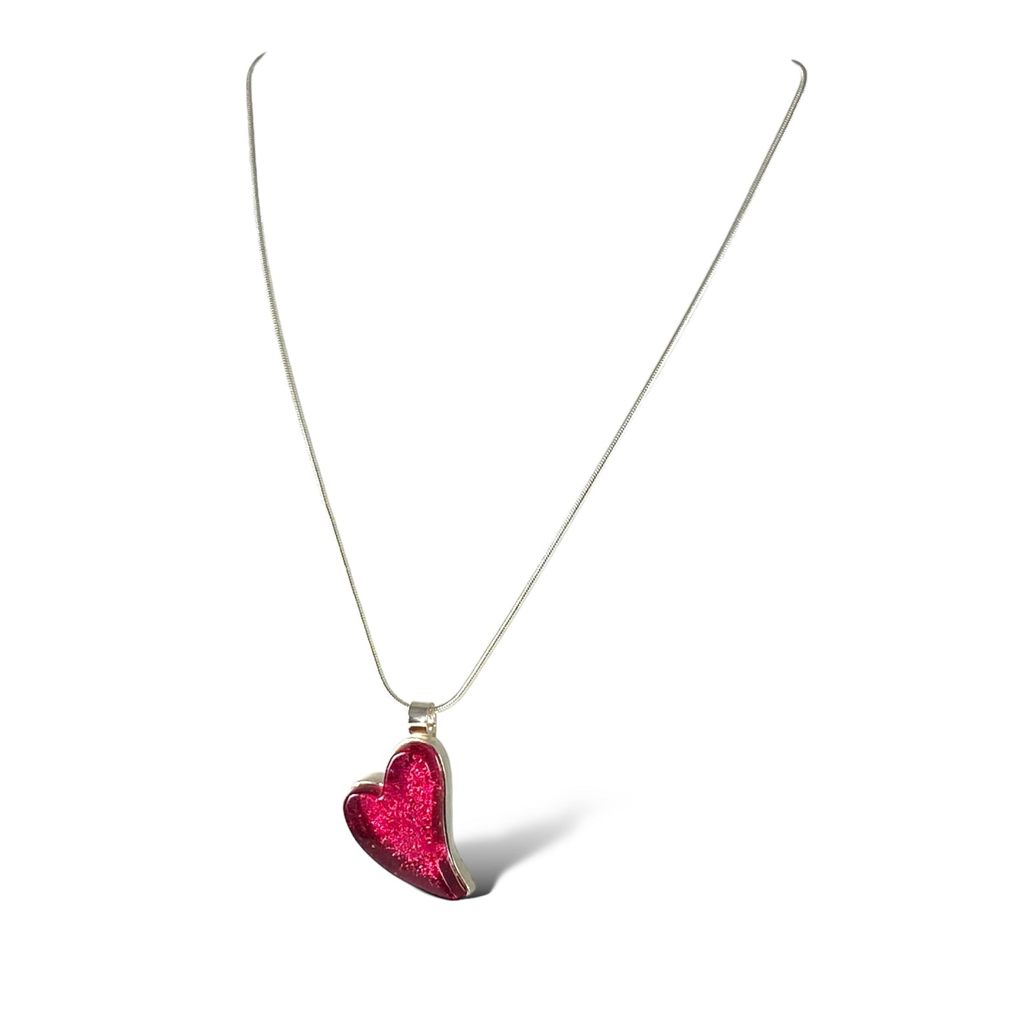 Large Curved Heart Necklace in Rose