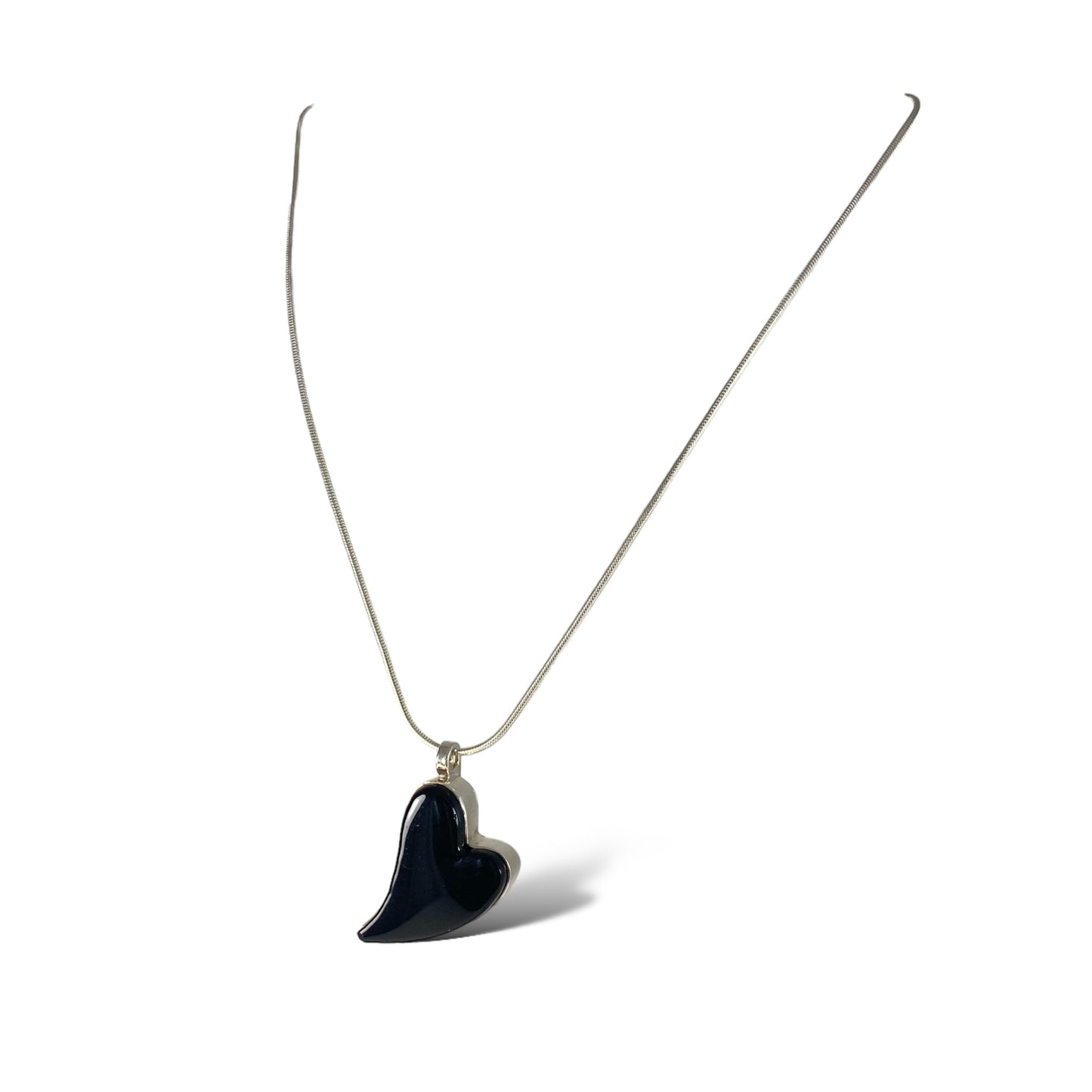 Large Curved Heart Necklace in Black