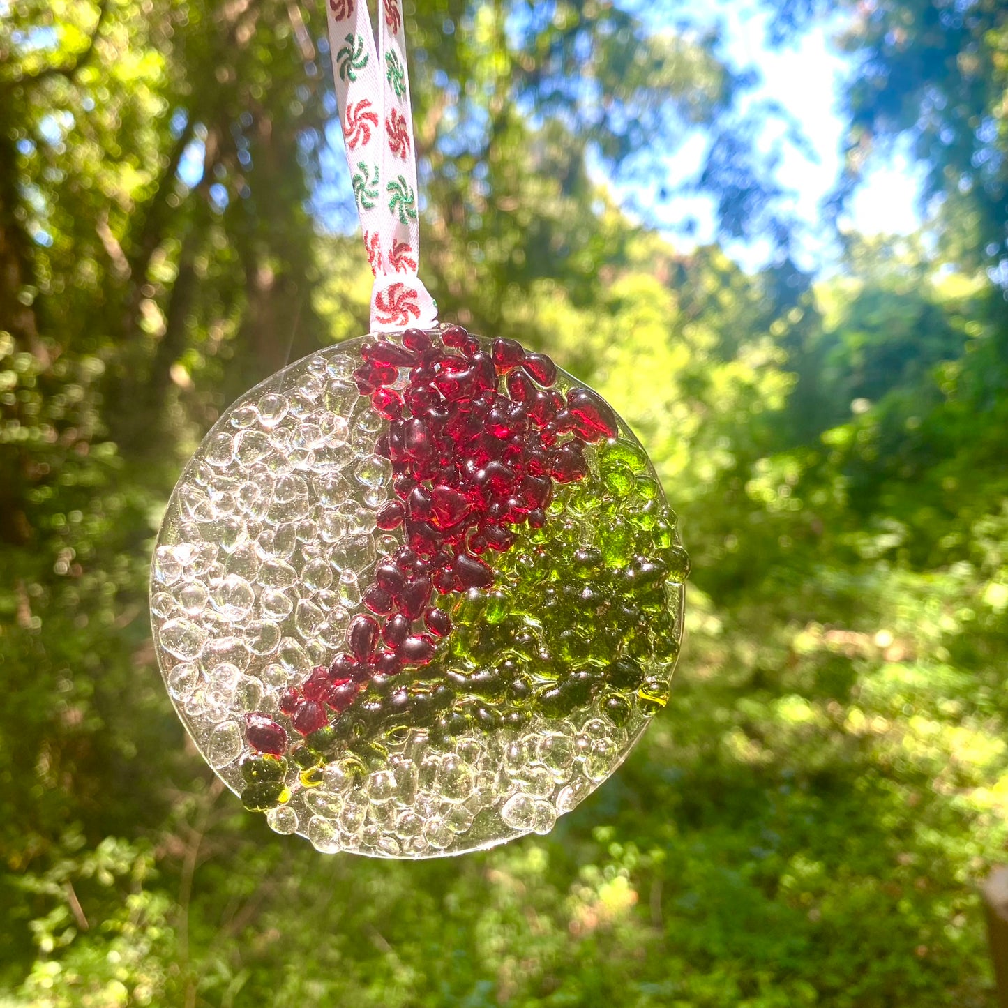 Large Circle Ornament in Red,Green & Clear Frit