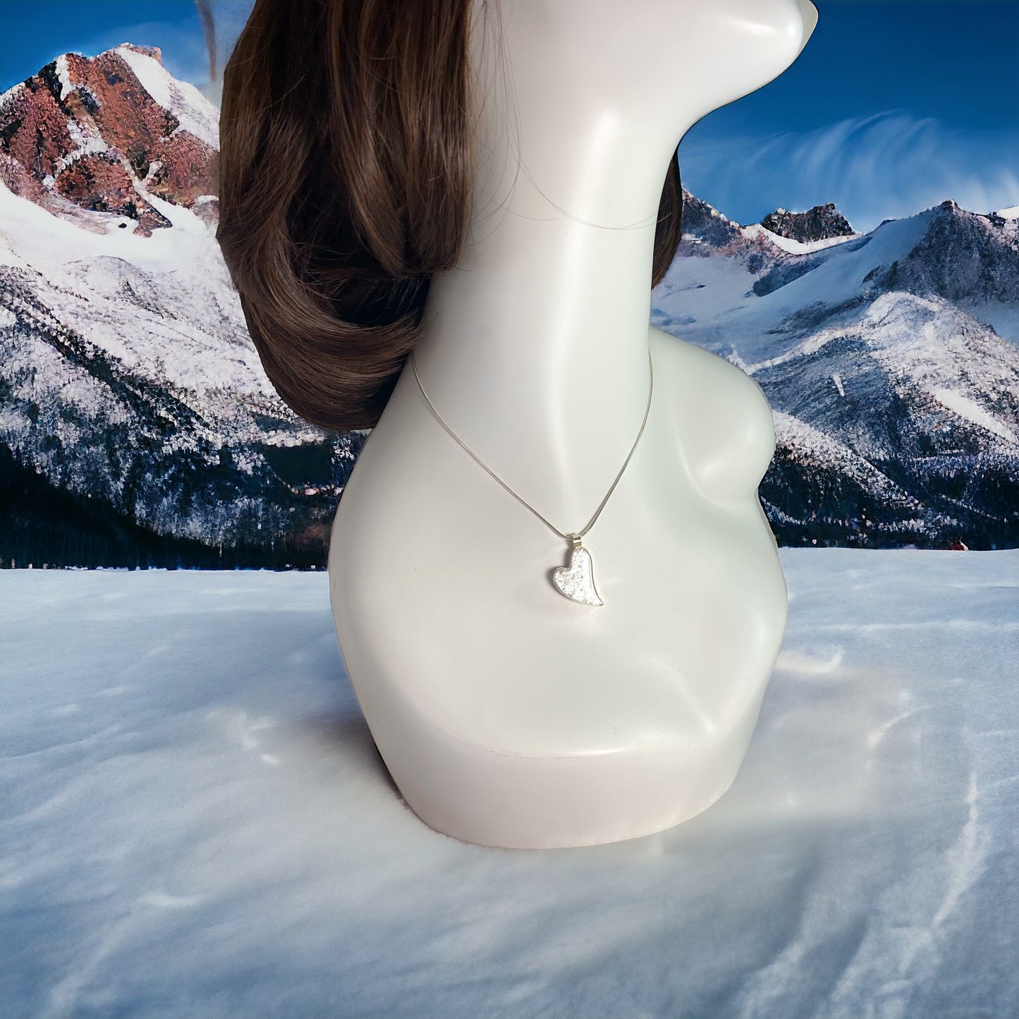 Large Curved Heart Necklace in Pearl White
