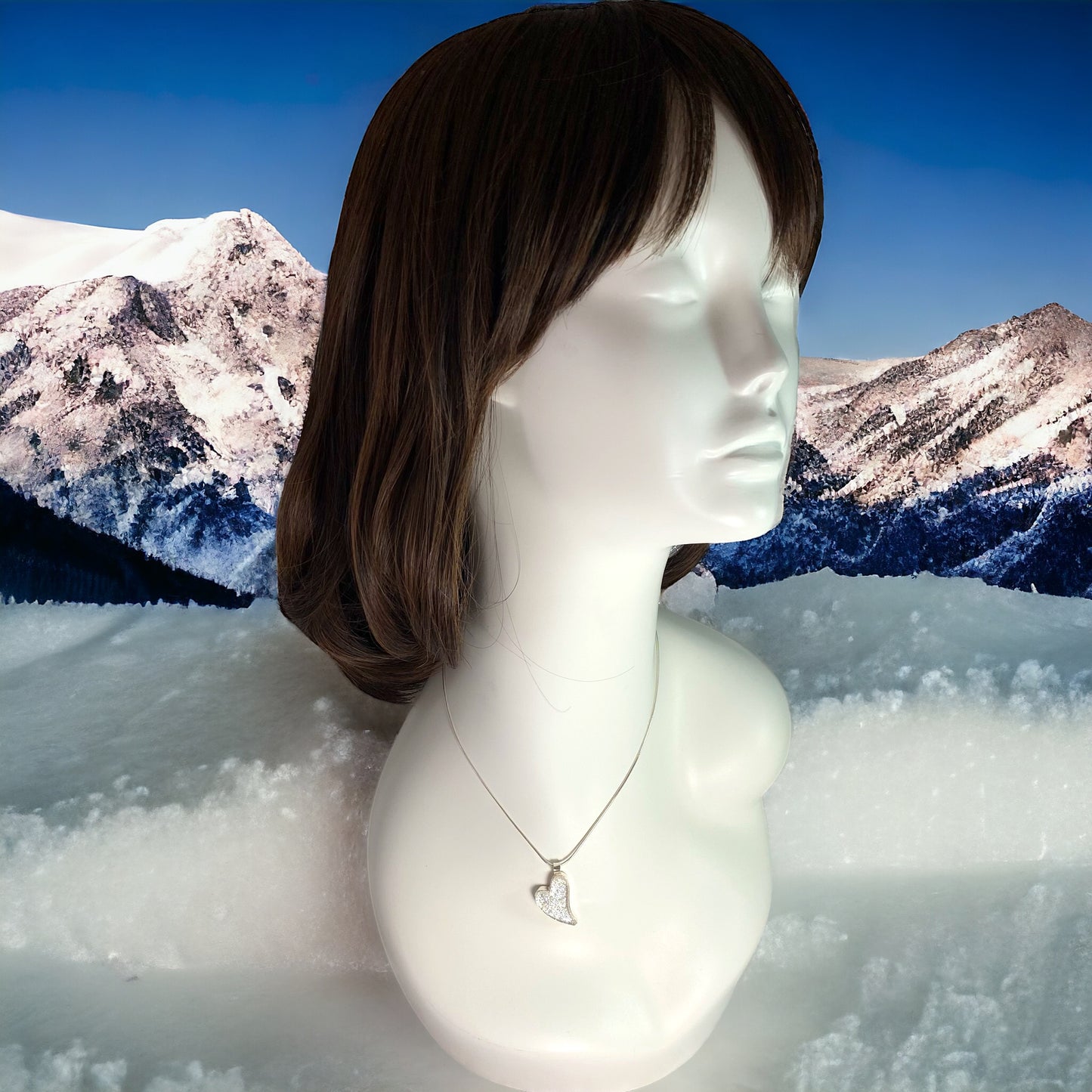Large Curved Heart Necklace in Pearl White