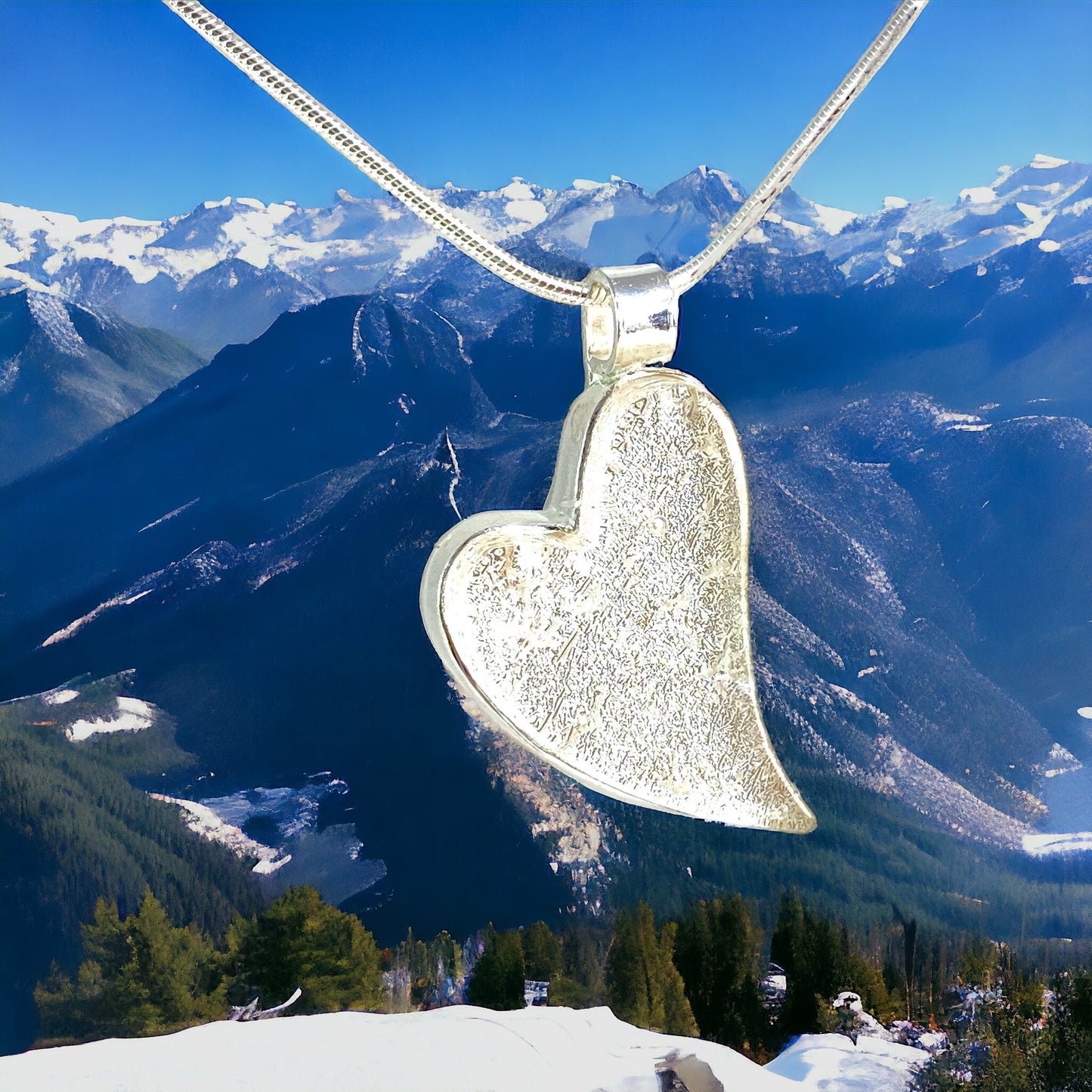 Large Curved Heart Necklace in Pearl White