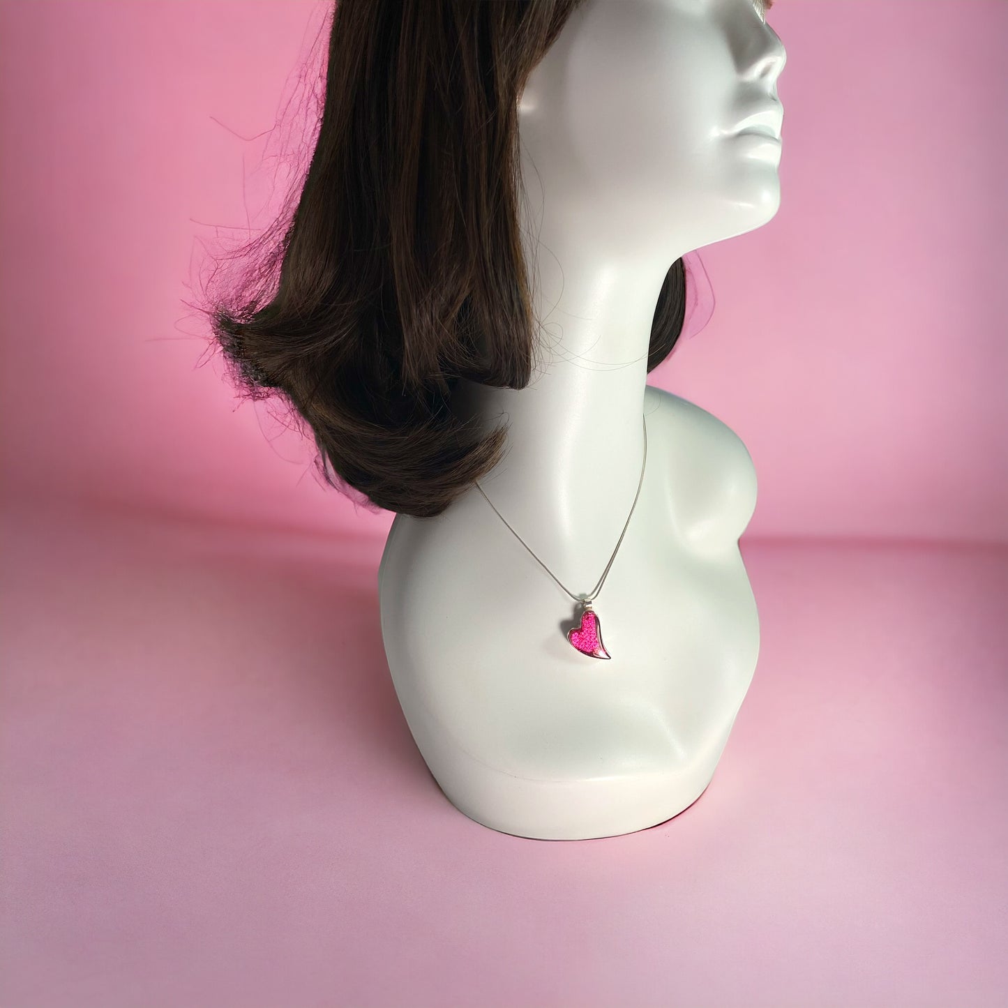 Large Curved Heart Necklace in Rose