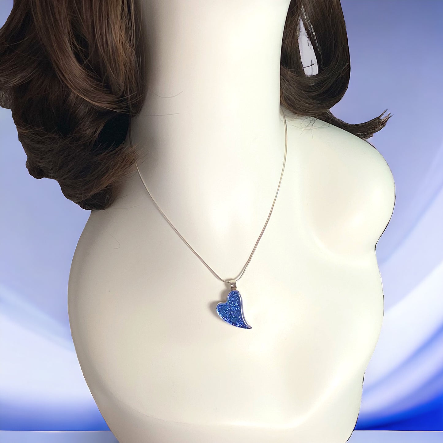 Large Curved Heart Necklace in Sapphire
