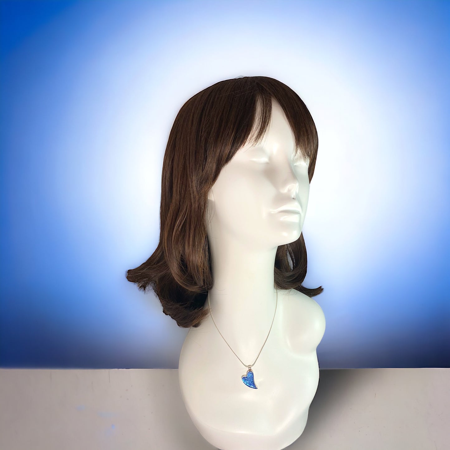 Large Curved Heart Necklace in Sapphire