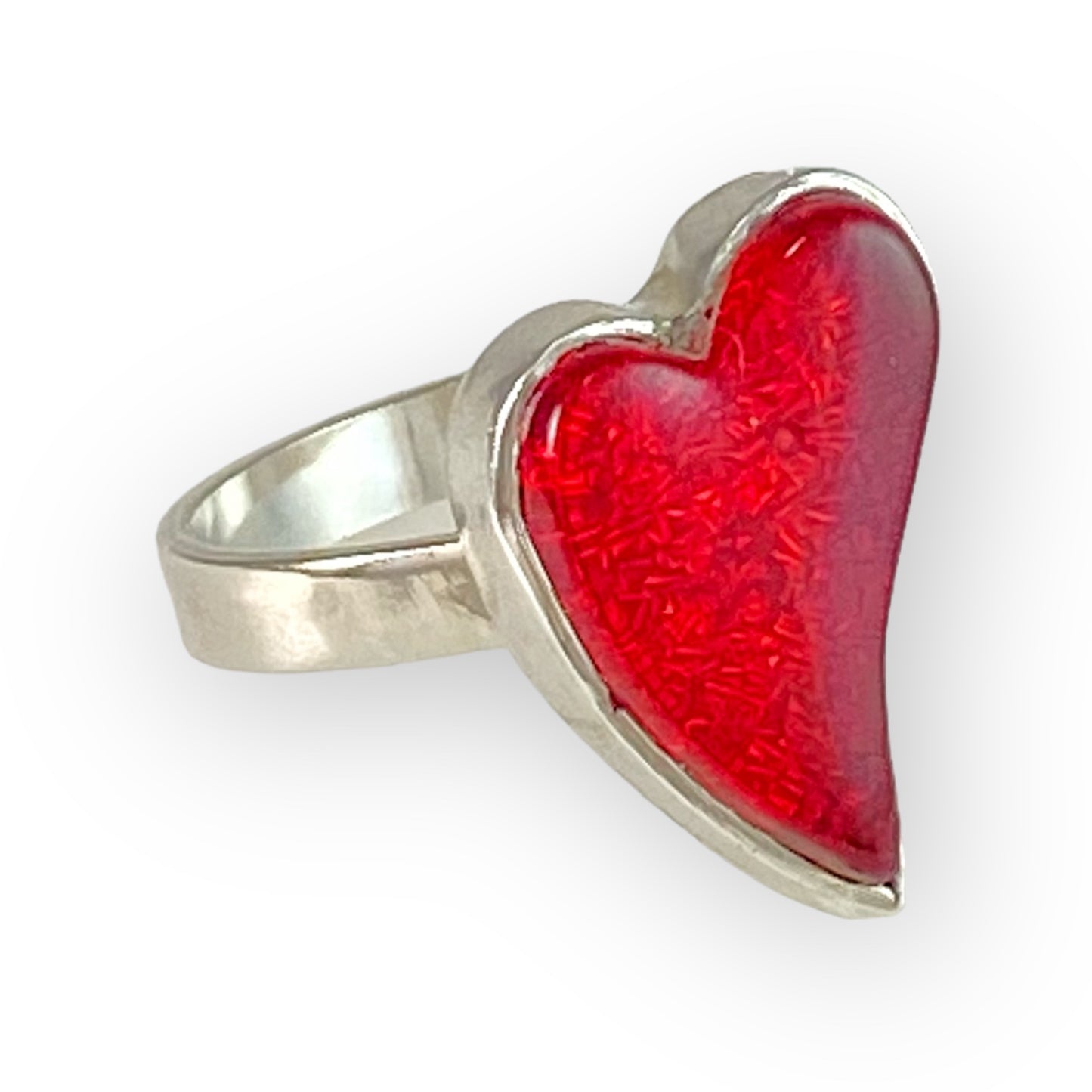 Small Curved Heart Ring in Cherry Red