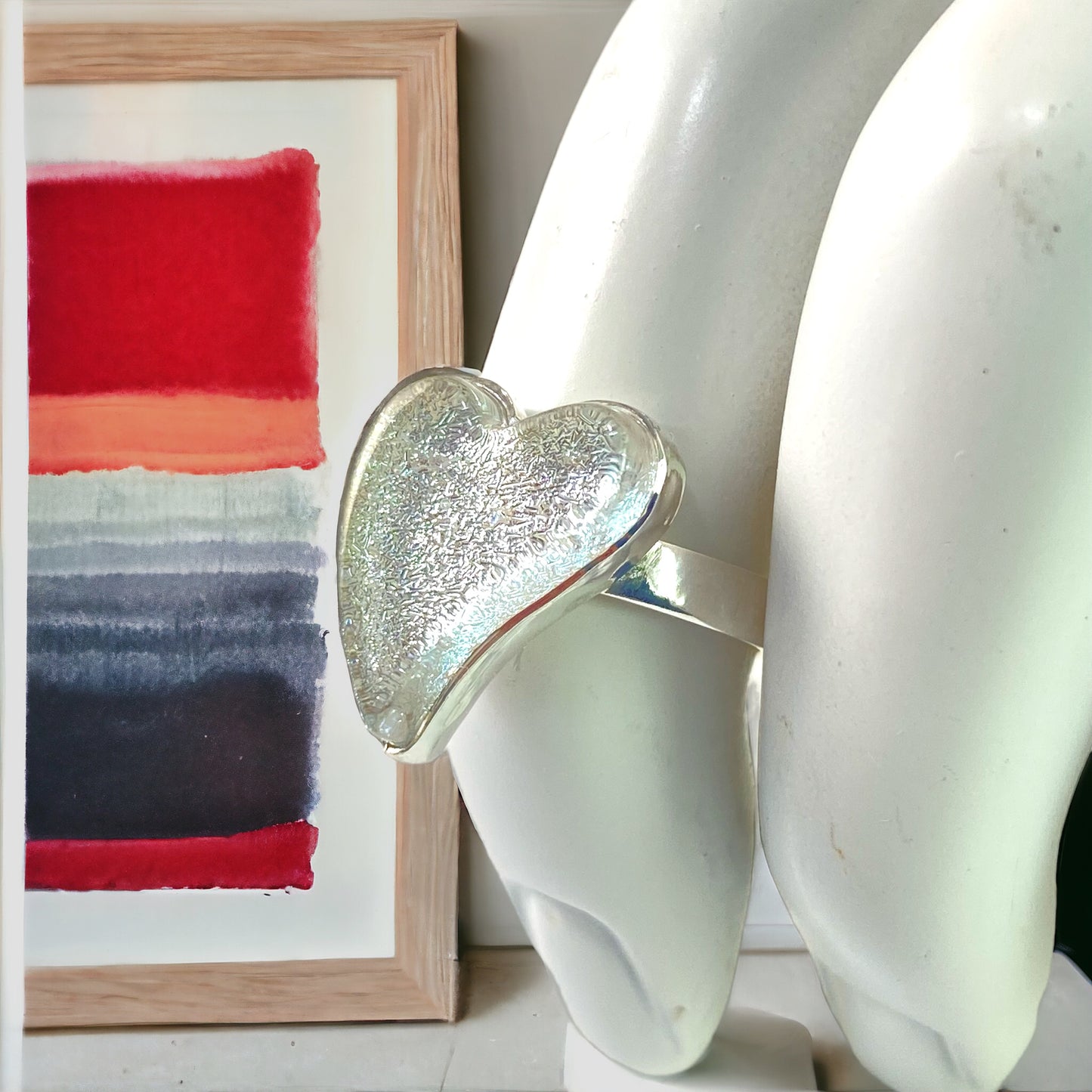 Small Curved Heart Ring in Pearl White