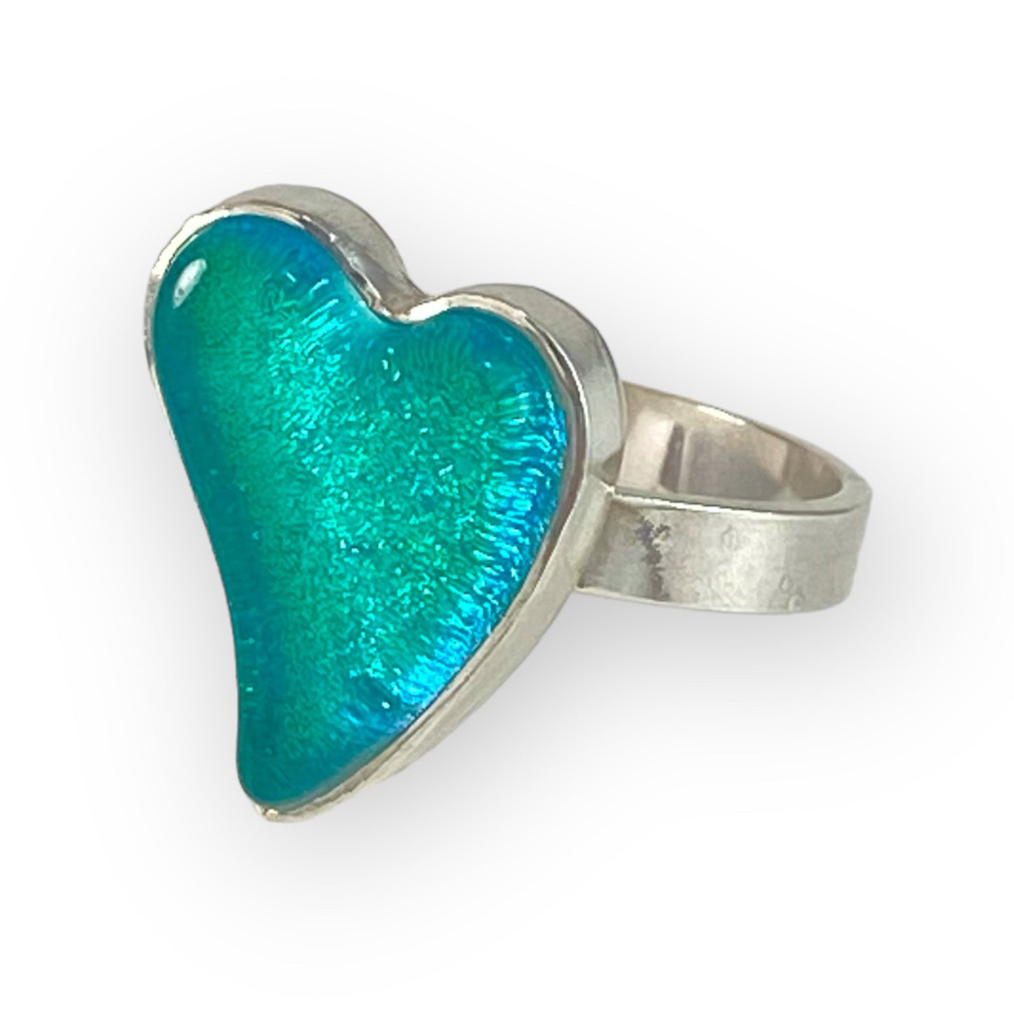 Small Curved Heart Ring in Sea Foam