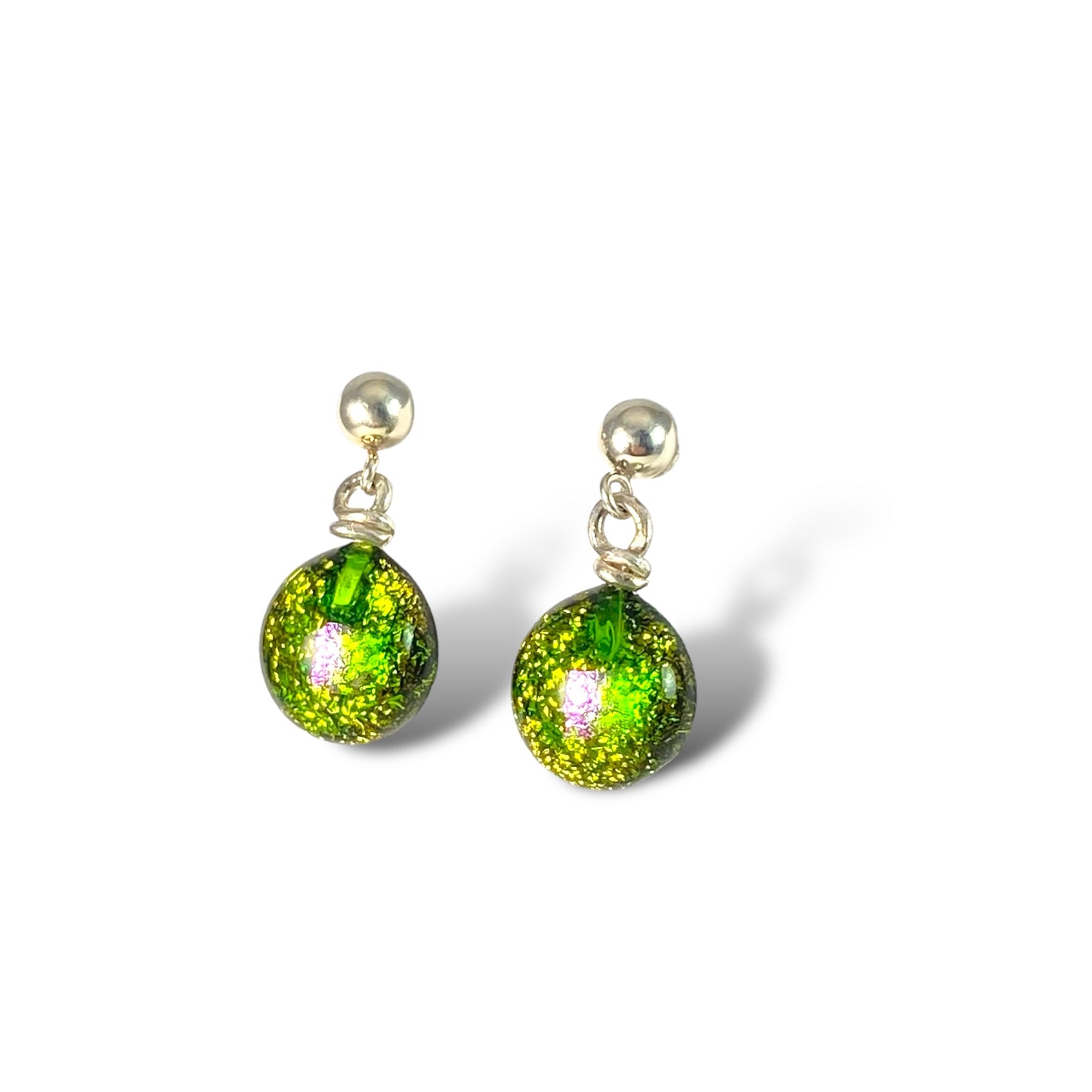 Space Ball Earrings in Forest and Pink