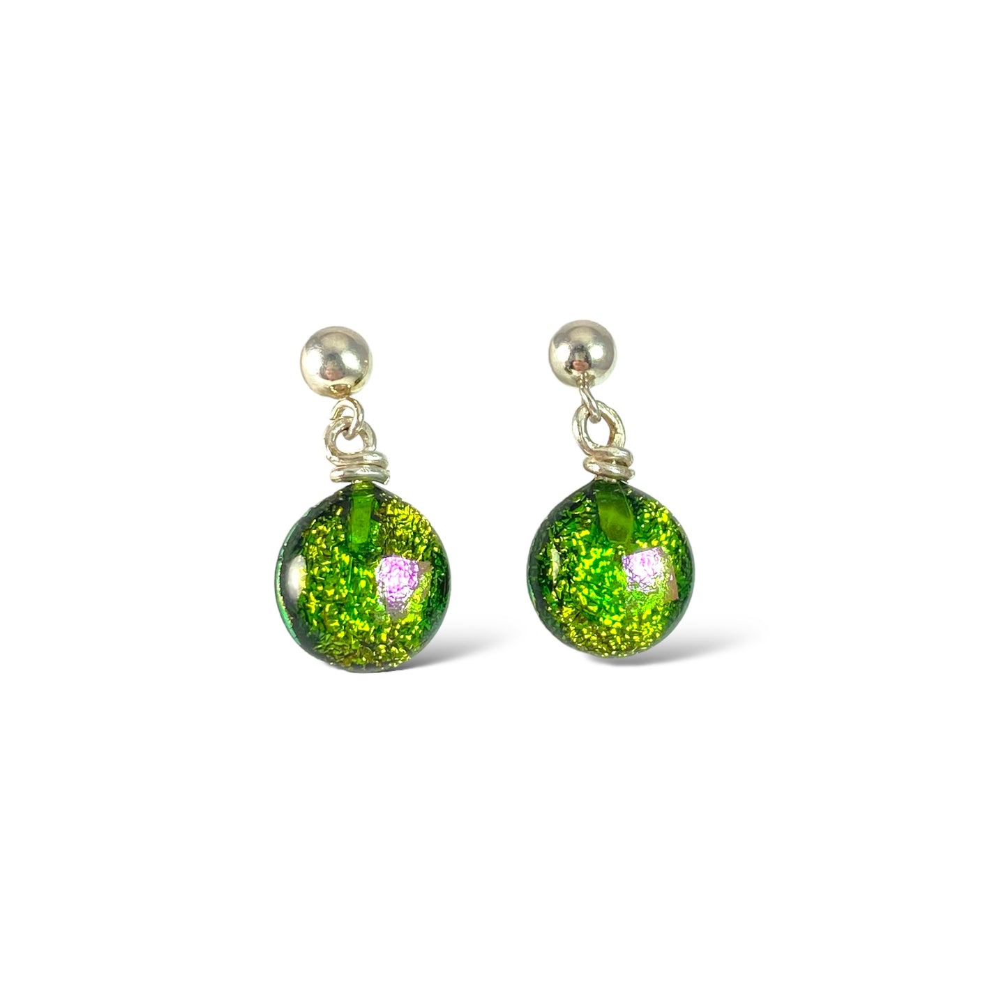 Space Ball Earrings in Forest and Pink