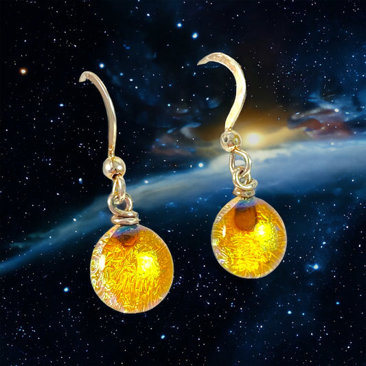 Space Ball Earrings in Amber Gold