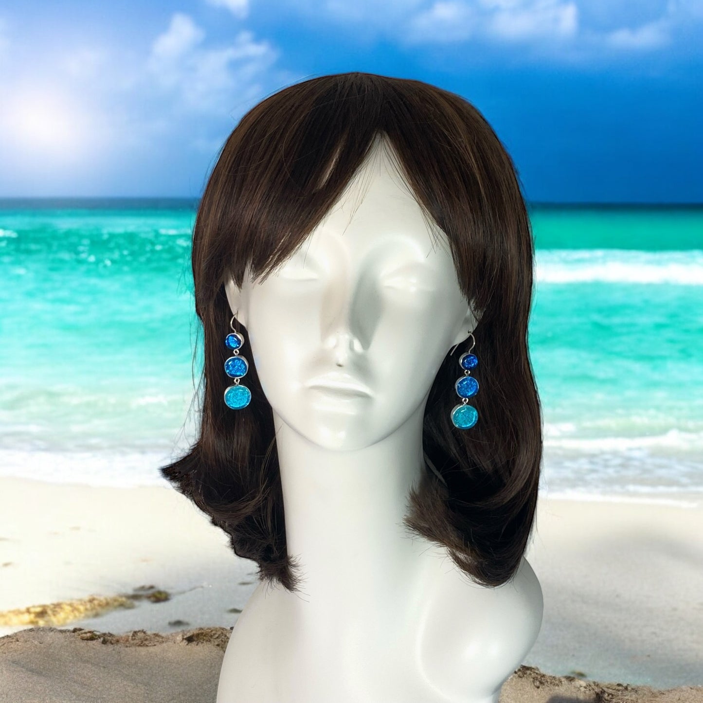 Triple Drop Circle Earrings in Blues