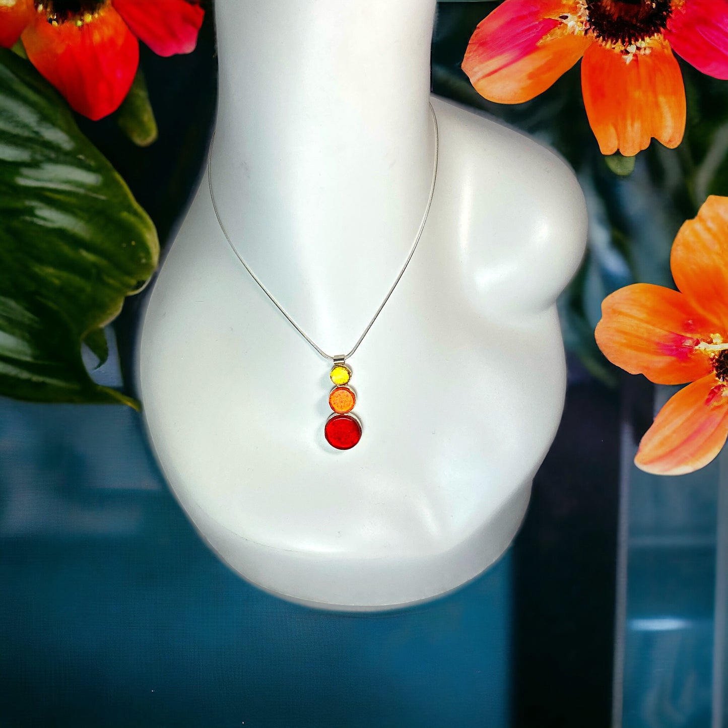 Triple Drop Circle Necklace in Lemon, Tangerine and Cherry Red