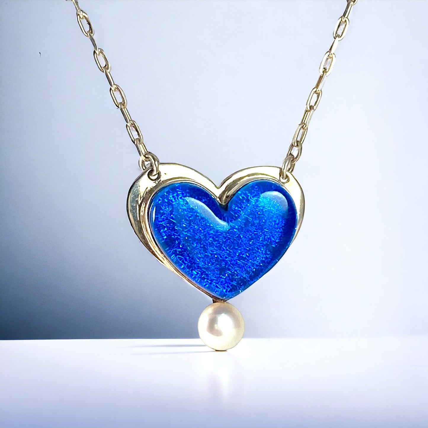 Heart Necklace with Pearl in Turquoise