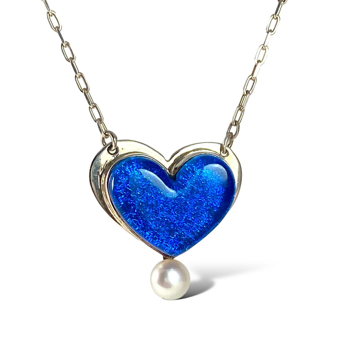 Heart Necklace with Pearl in Turquoise