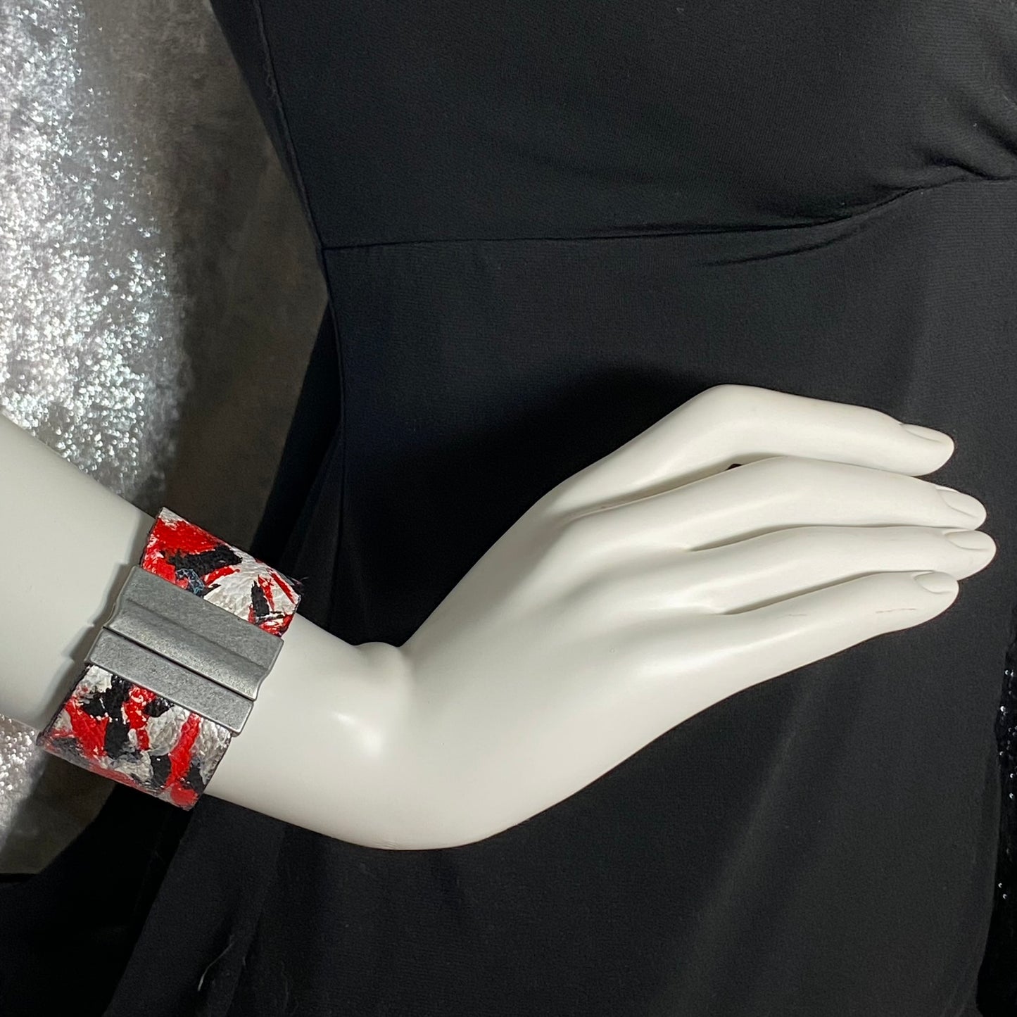 Red and Black Leather Cuff