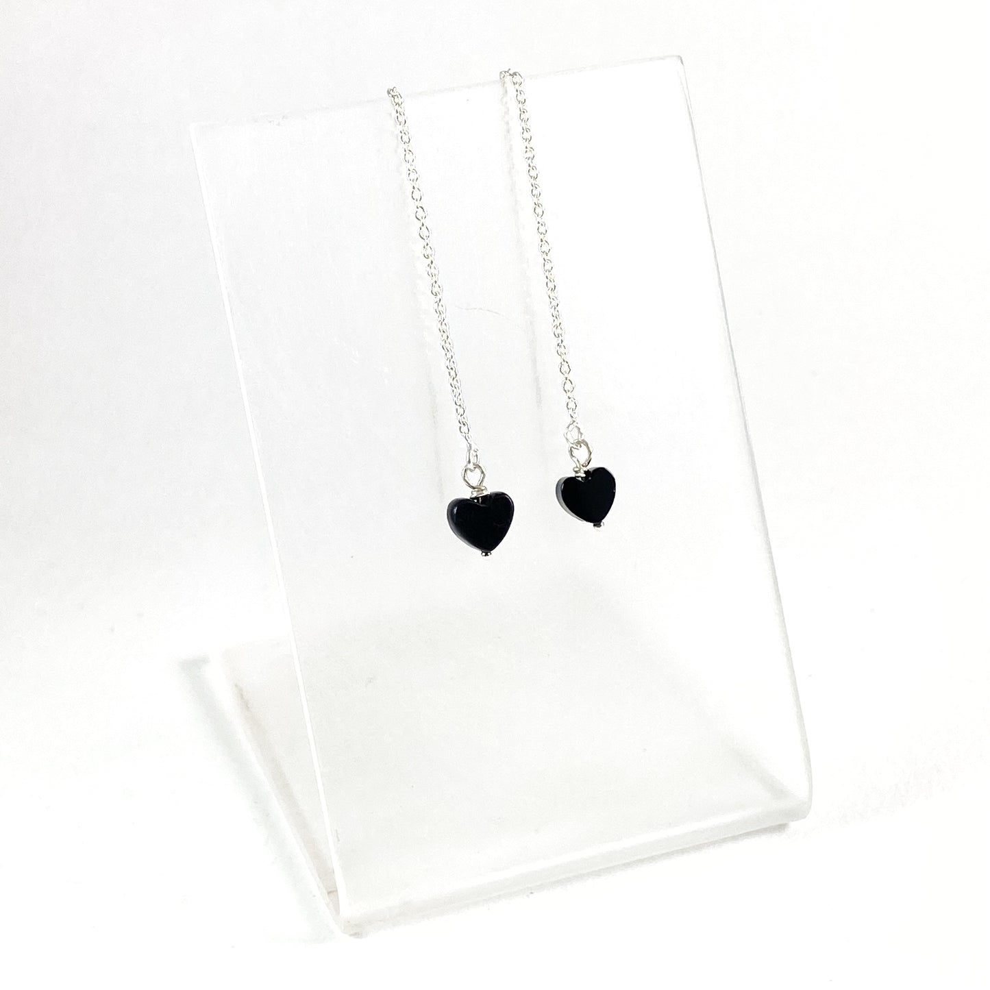 Tiny Black Onyx Heart Earrings