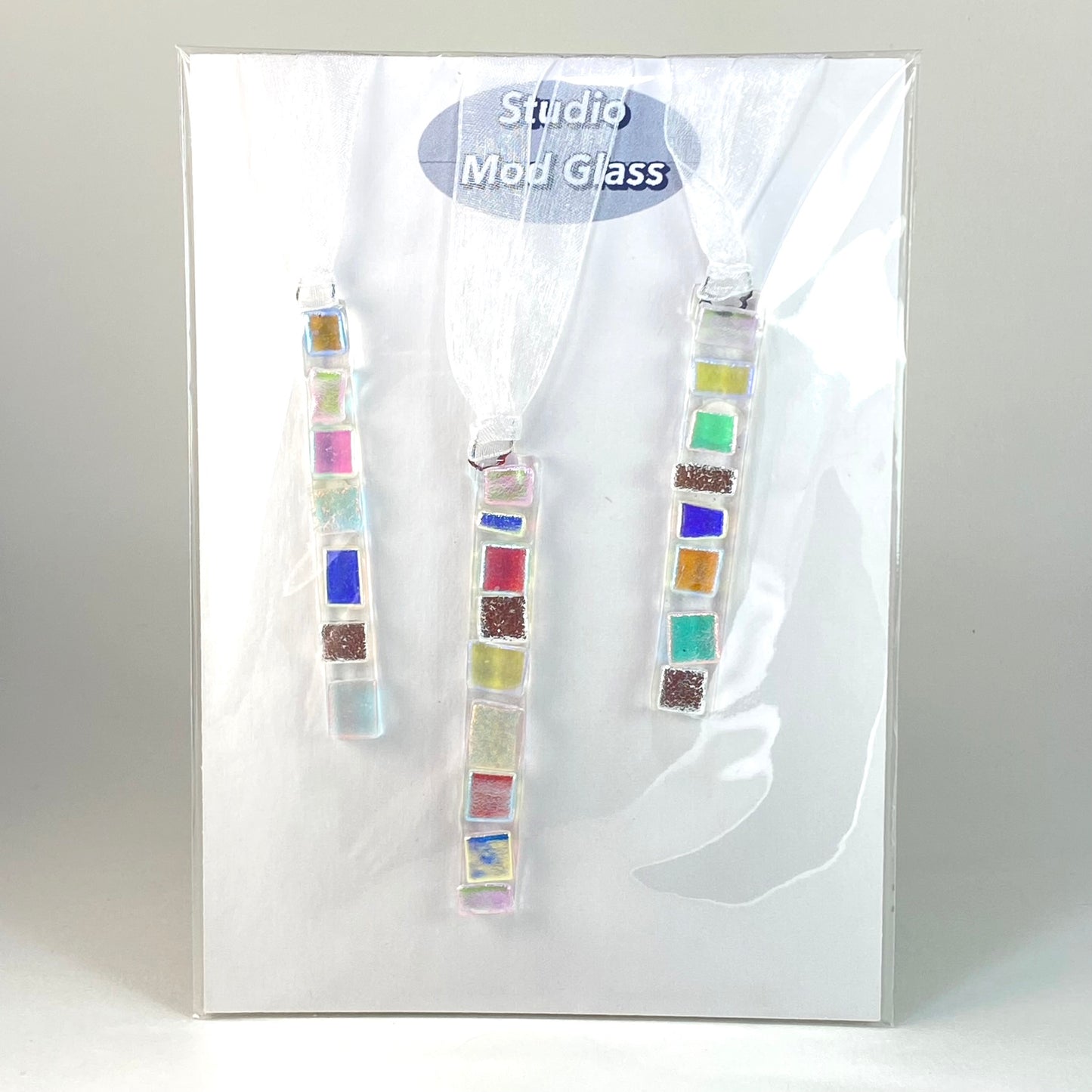Three (3) RECTANGLE Ornaments in Dichroic Mix