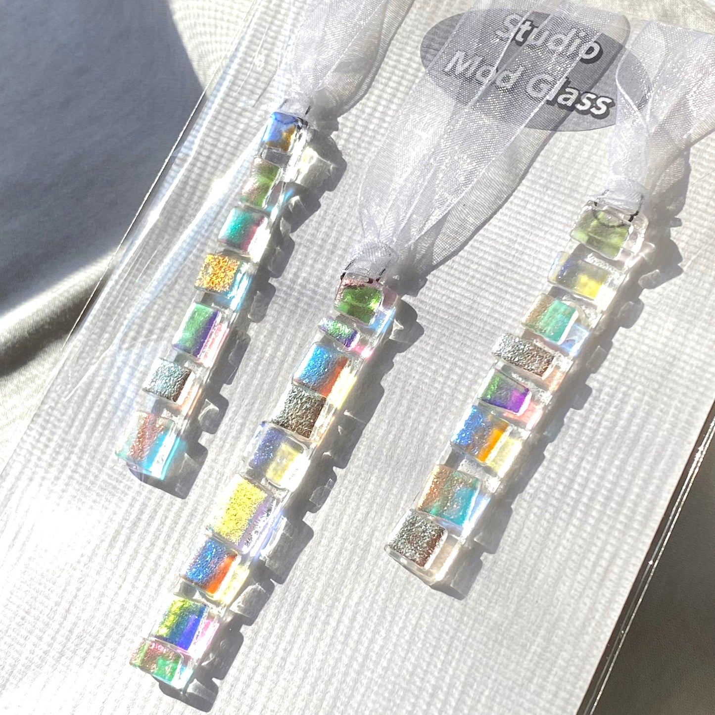 Three (3) RECTANGLE Ornaments in Dichroic Mix