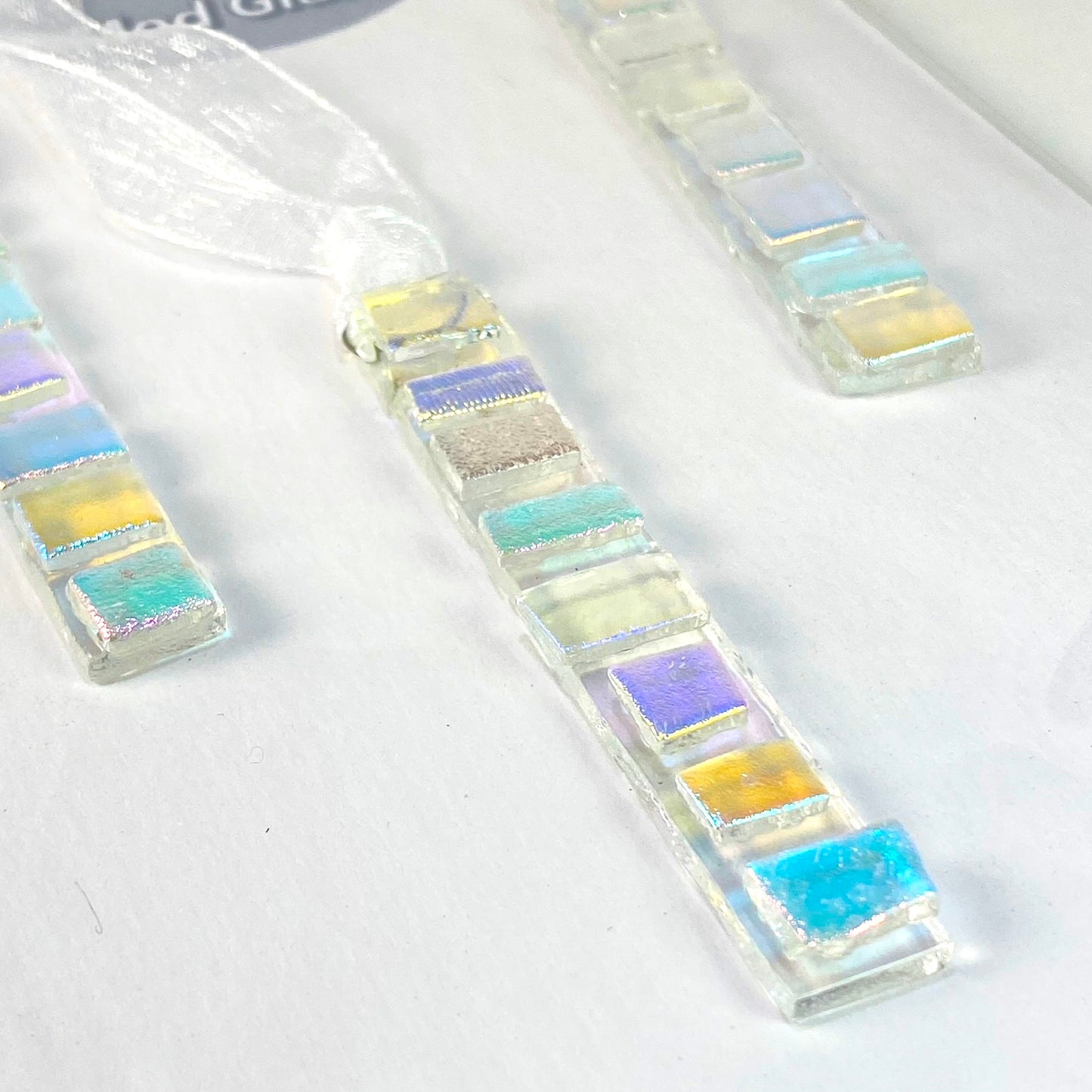 Three (3) RECTANGLE Ornaments in Dichroic Mix