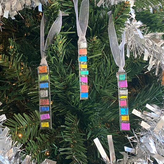 Three (3) RECTANGLE Ornaments in Dichroic Mix