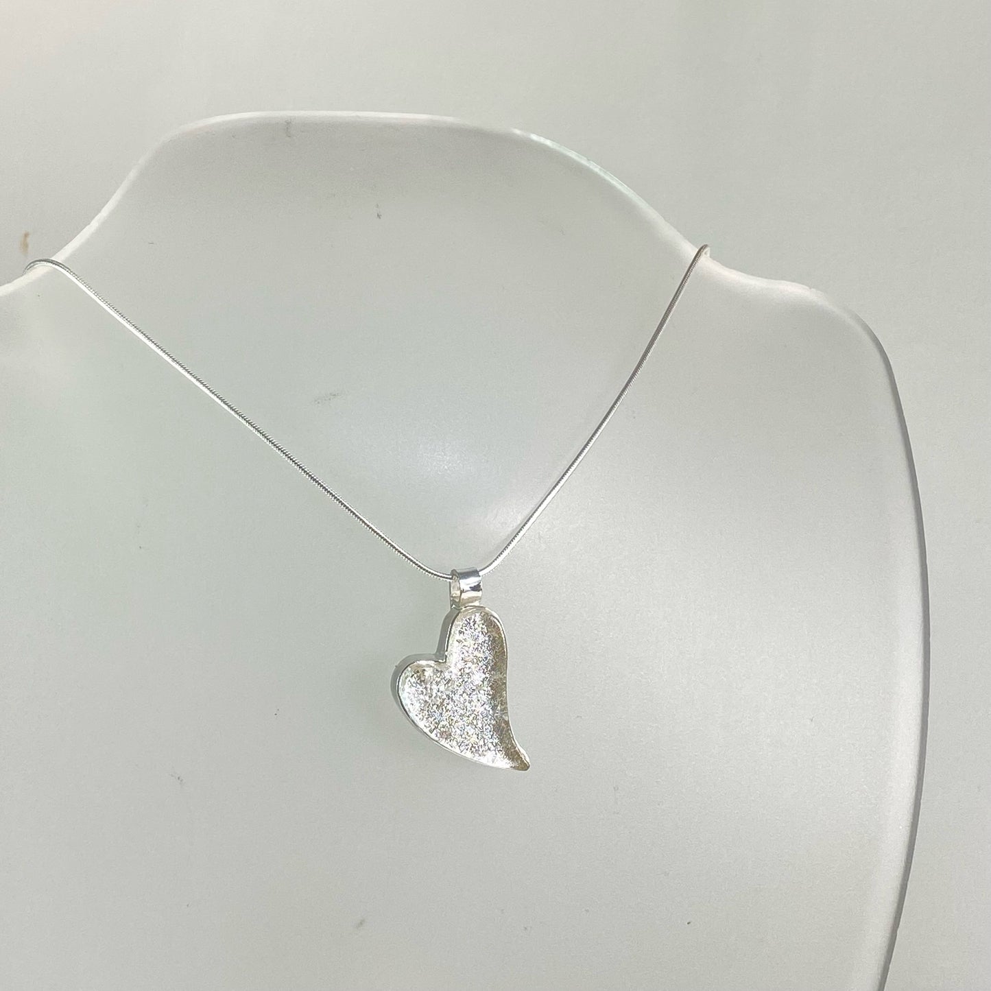 Large Curved Heart Necklace in Pearl White