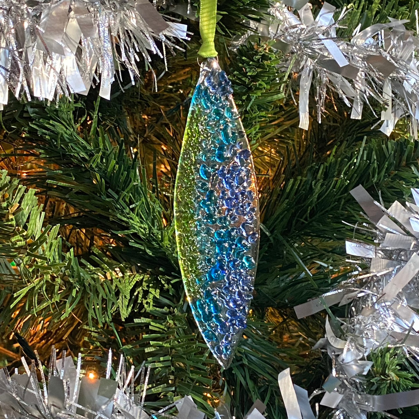 Marquise Ornament in Citron Green, Turquoise and Blue