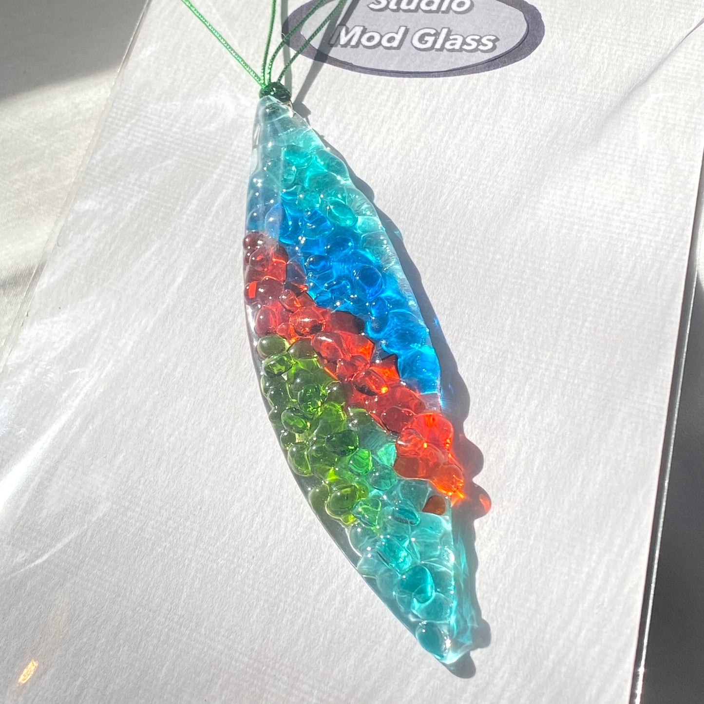 Marquise Ornament in Aqua, Citron, Orange and Turquoise